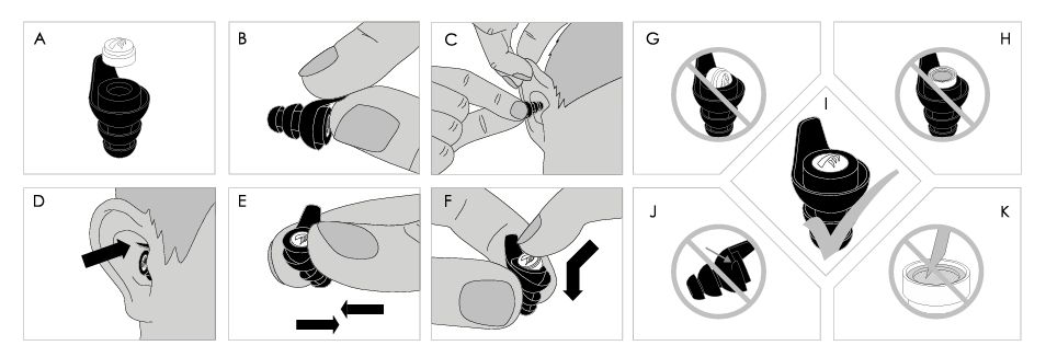 Instructions for fitting and using Rave Safe music-filter earplugs