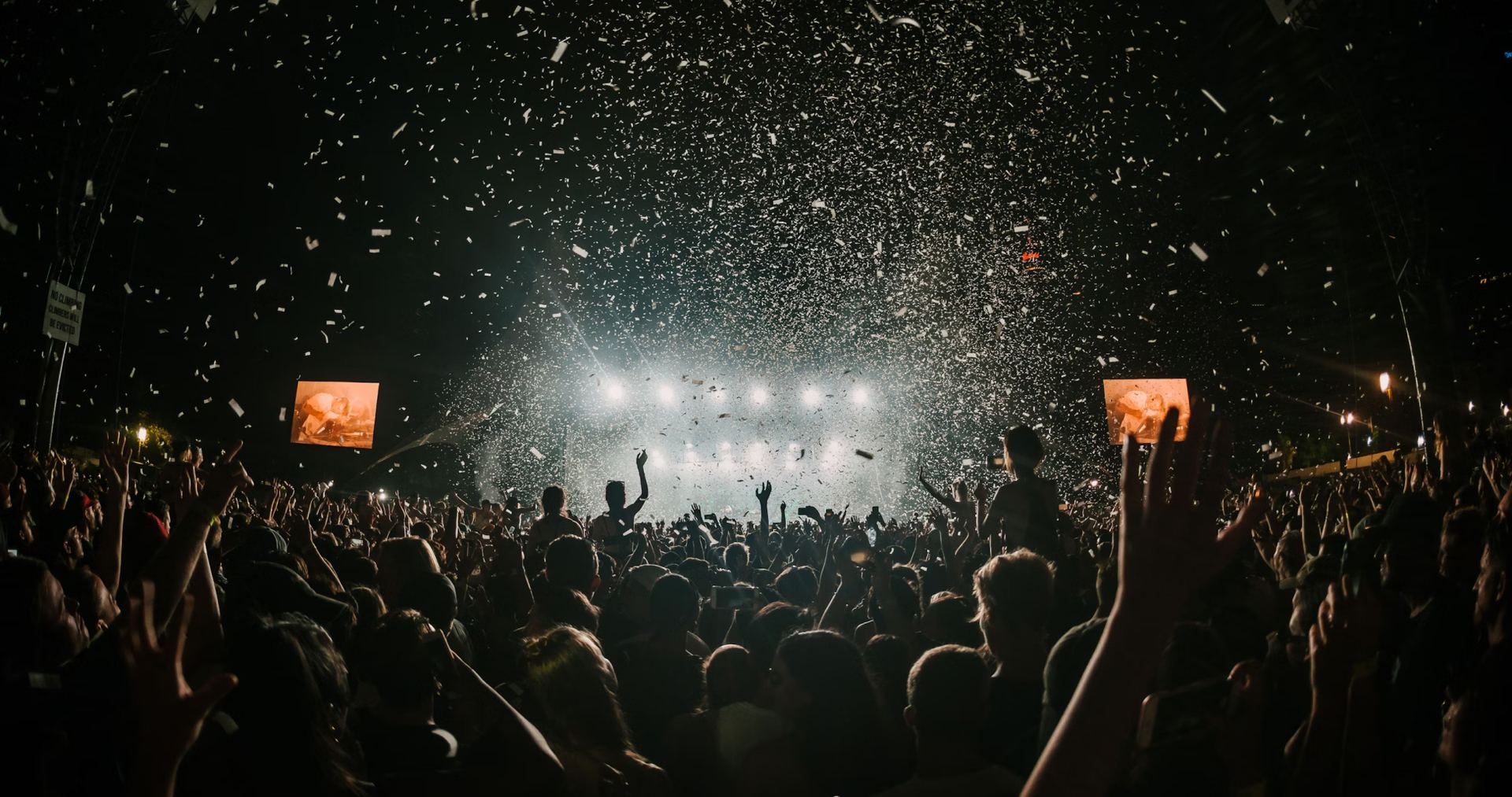 Festival crowd at a live concert wearing Rave Safe festival earplugs
